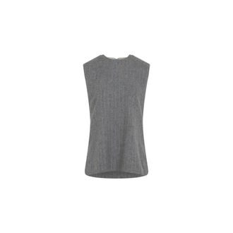 Carven Mouwloze Gestreepte Tweed Top - Dames - Tops - Grijs - Maat: XS Tweed
