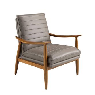 Angel Cerd&aacute; Dark Grey Cowhide Leather Armchair with Honey Wood