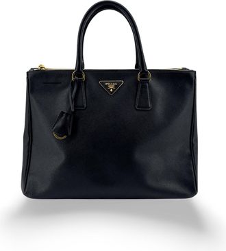 Prada Galliera Saffiano Leather Black Leather Handbag (Pre-Owned)