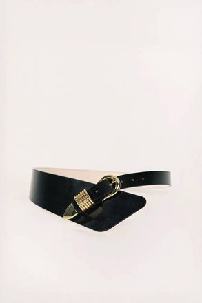 D&eacute;hanche Womens Alcott Leather Belt In Gold/ Black