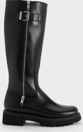 Charles & Keith Lyndon Buckled Side-Zip Knee-High Boots