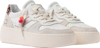 D.A.T.E. Womens Platform Sneakers Court White-Leopard Upper: Cow Leather Trainers White/leopard