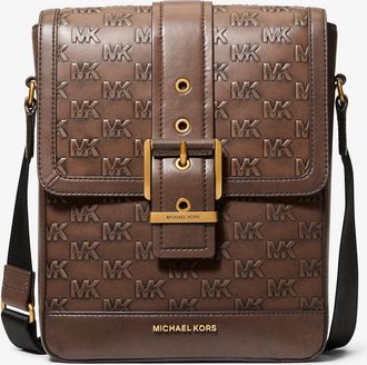 Michael Kors Colby Logo Embossed Burnished Leather Messenger Bag