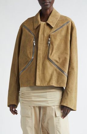 Rick Owens Temple Heizer Mac Suede Jacket in Sumi Brown at Nordstrom, Size 6 Us