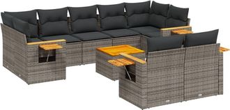 vidaXL Set De Sof&aacute;s De Jard&iacute;n 10 Pzas Con Cojines Rat&aacute;n Sint&eacute;tico Gris Vidaxl