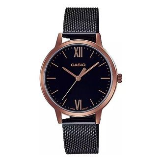 Casio (WMNS) CASIO Analog Black Rose Gold LTPE157MRB1B