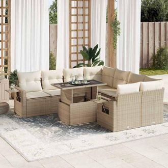 vidaXL Set De Sof&aacute;s De Jard&iacute;n Con Cojines 9 Pzas Rat&aacute;n Sint&eacute;tico Beige Vidaxl