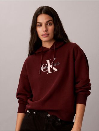 Calvin Klein Jeans Calvin Klein Womens Rhinestone Monologo Fleece Hoodie - Red - XL
