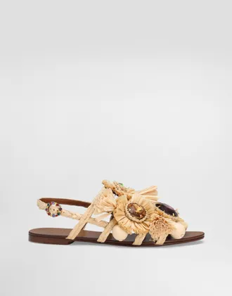 Dolce & Gabbana Braided Rafia Flip-flops - Woman Flat Shoes Multicolor 36.5