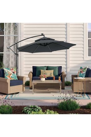 Living and Home 2.91m W x 2.91m D Double-Top Cantilever Parasol with Lights in Dark Grey