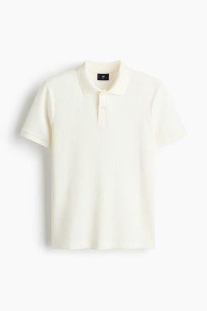 H&M Slim Fit Waffle-knit Polo Shirt in Cream at Nordstrom, Size Xx-Large