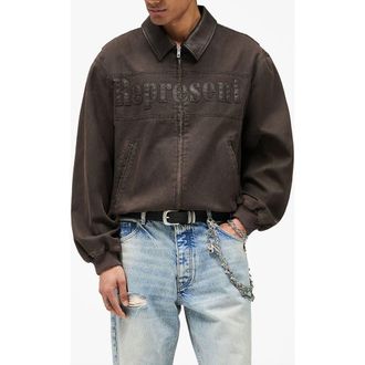 Represent Roscoe Logo Detail Cotton Canvas Bomber Jacket in Whisky at Nordstrom, Size Xx-Large