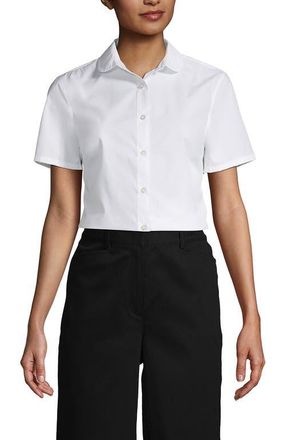 Lands End School Uniform Short Sleeve Peter Pan Collar Broadcloth Shirt in White at Nordstrom, Size 14