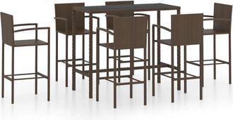 vidaXL Set De Bar De Jard&iacute;n 7 Piezas Rat&aacute;n Sint&eacute;tico Marr&oacute;n Vidaxl