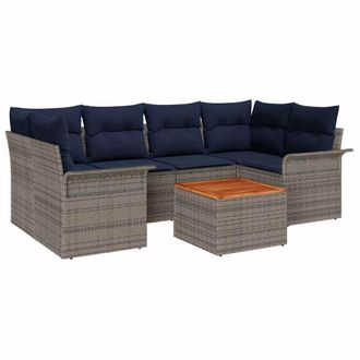 vidaXL Conjunto De Sof&aacute;s De Jard&iacute;n 7 Pcs Gris Y Azul Marino Vidaxl