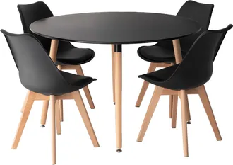 Happy Garden Mesa Redonda Martha 120cm Y 4 Sillas Nora Negro