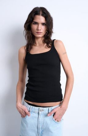 Topshop Scoop Neck Stretch Cotton Rib Tank in Black at Nordstrom, Size X-Small