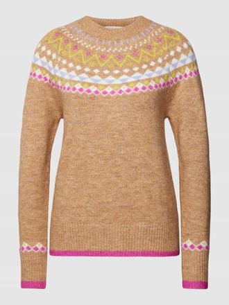 Christian Berg Strickpullover mit Allover-Muster in Camel, Größe XXL
