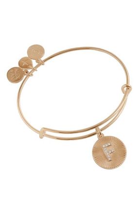 Alex and Ani Pave Starburst Texture Initial Bangle Bracelet in Gold - F at Nordstrom