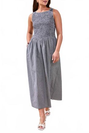 Tribal Sleeveless Dress With Shirring Detail In Black /white