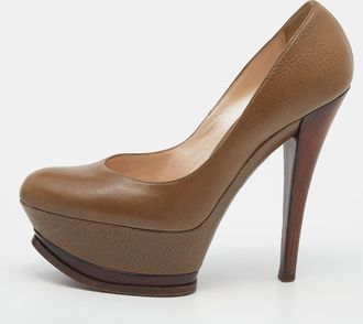 Casadei Khaki Leather Platform Pumps