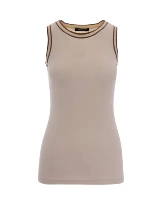 Fabiana Filippi Beige Solid Round Neck Top