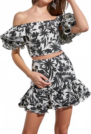 DO+BE Collection Dana Ruffle Sleeve Top In Black And White Floral