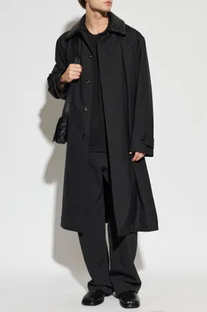 Bottega Veneta Coat With A Detachable Leather Collar, Mens, Black