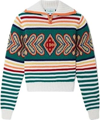 Casablanca Zip Collar Wool Pullover - Heren - Ronde hals truien - Veelkleurig - M - Wol - Truien & Vesten