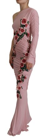 Dolce & Gabbana Womens Pink Flower Embellished One Shoulder Dress Rayon Elastane