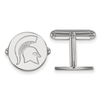 Diamond2Deal Sterling Silver Rhodium-plated Michigan State University Spartan Cuff Links