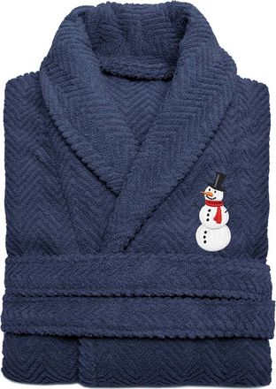Linum Home Textiles Herringbone Weave Embroidered Holiday Bath Robe