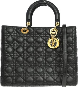 Dior Lady Dior Bag Cannage Quilt Lambskin Black Leather Handbag (Pre-Owned)