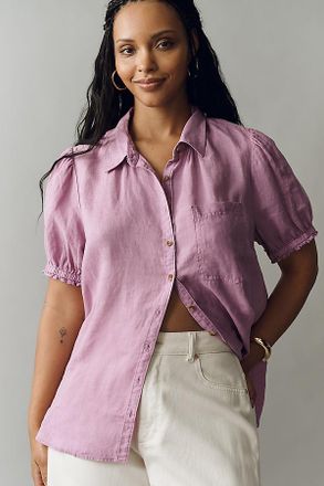 Pilcro Aly 100% European Linen Puff-Sleeve Blouse