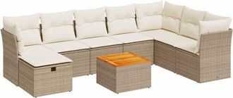 vidaXL Set De Sof&aacute;s De Jard&iacute;n Con Cojines 9 Pzas Rat&aacute;n Sint&eacute;tico Beige Vidaxl