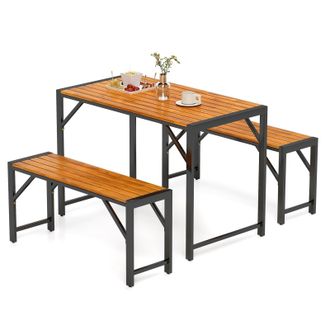 Costway Costway 3-Pieces Patio Dining Set for 4 People Outdoor Picnic Table & 2 Benches in Natural