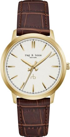Rag & Bone Manston Leather Strap Watch, 40mm in Gold-Tone/brown at Nordstrom