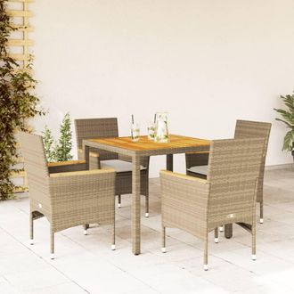 vidaXL Vidaxl - Set De Comedor Jard&iacute;n 5 Pzas Con Cojines Rat&aacute;n Pe Acacia Beige