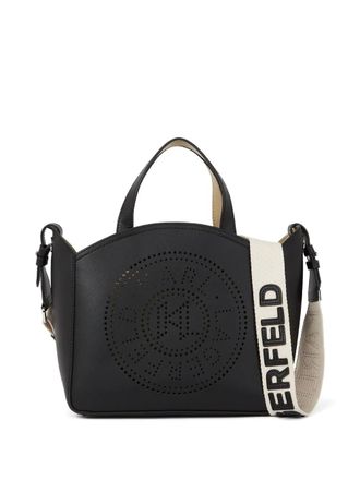 Karl Lagerfeld small K/Circle perforated-logo tote bag - women - Calf Leather - OS - Black