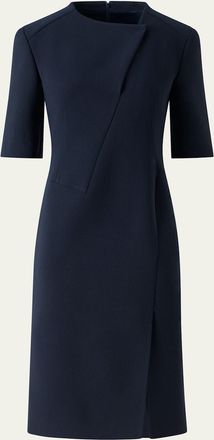 Akris Asymmetric Slit Short-Sleeve Midi Dress