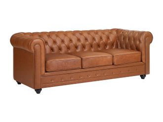 Vente-Unique Vente-unique - Divano 3 Posti In Pelle Di Vacchetta Cammello - Chesterfield