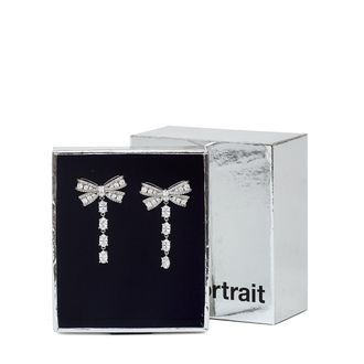Self Portrait Silver-Plated Brass Crystal Bow Drop Earrings