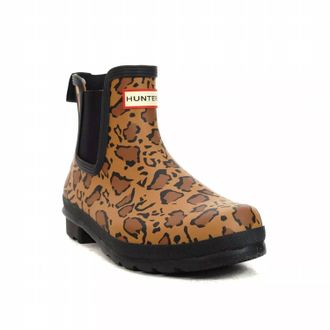 Hunter Womens Original Chelsea Leopard Rain Boot In Rich Tan/saddle/black