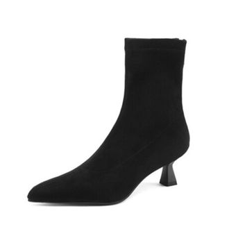 Generic Womens Suede Ankle Boots Pointed Toe Slim Stiletto Heels Side Zipper Stretch Knit Upper Soft Lining Cushioned Insole Durable Non-Slip Outsole,Black,3.