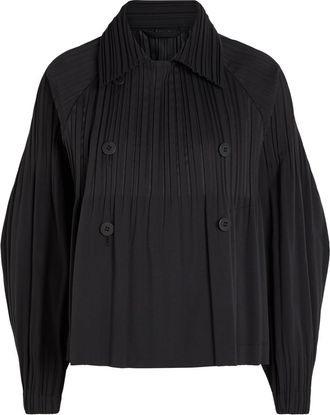 Pleats Please Issey Miyake Double-breasted Pleated Woven Coat - Black - 5