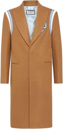 Philipp Plein Wool Long Coat Gothic Plein - Heren - Mantel - Beige - 2XL - Wol - Jassen