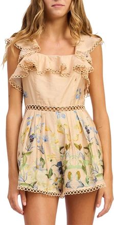 En Saison Carrera Ruffle Romper In Blush Blue Yellow