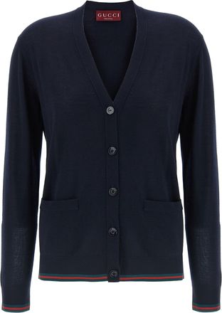 Gucci Cardigan Web Maglioni Blu-Donna