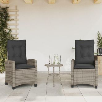 vidaXL Sillones Reclinable Jard&iacute;n Y Cojines 2 Uds Rat&aacute;n Sint&eacute;tico Gris Vidaxl