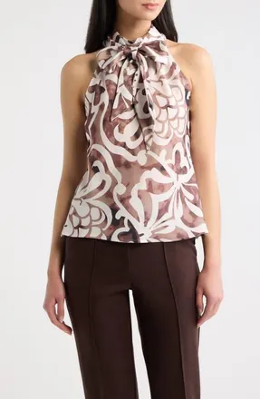 Tahari by ASL Pleated Mock Neck Top in Espresso Cream at Nordstrom, Size X-Small